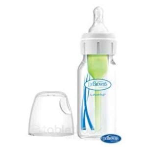 Dr.BROWN´S DOJČENSKÁ FĽAŠA OPTIONS+ 120 ml Narrow, 0M+, anti-colic, sklenená, biela (so silikónovým cumľom level-1) 1 ks