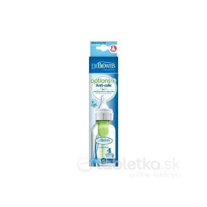 Dr.BROWN´S DOJČENSKÁ FĽAŠA OPTIONS+ 250 ml Narrow, 0M+, anti-colic, plastová, biela (so silikónovým cumľom level-1) 1 ks