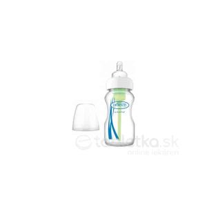 Dr.BROWN´S DOJČENSKÁ FĽAŠA OPTIONS+ 270 ml Wide-neck, 0M+, anti-colic, sklenená, biela (so silikónovým cumľom level-1) 1 ks