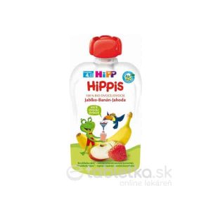 HiPP HiPPis 100% Ovocie Jablko Banán Jahoda kapsička (od ukonč. 4. mesiaca) ovocný príkrm 100 g