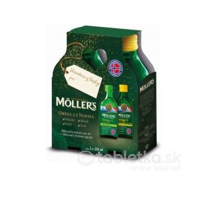 MOLLER´S Omega 3 RYBÍ OLEJ (Citrón + Jablko) darčekové balenie 2×250 ml