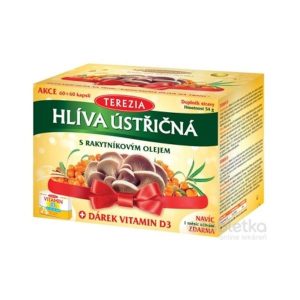 TEREZIA HLIVA USTRICOVITÁ S RAKYTNÍKOVÝM OLEJOM AKCIA cps 2×60 ks + darček VITAMIN D3 cps 1×30 ks, 1×1 set