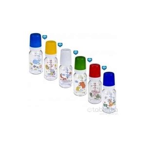 Canpol Babies Fľaša Dekor 120ml sklo, silikónový cumlík okrúhly 3m+, 1 set